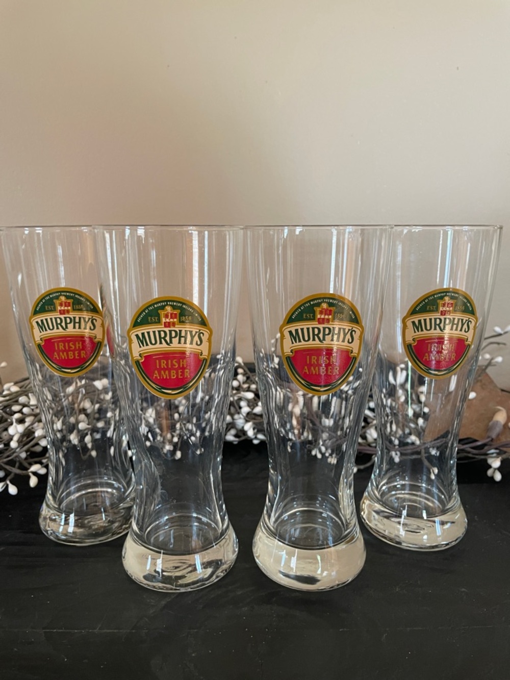 Set of 4 Murphy’s Irish Amber Glasses - 7” Tall